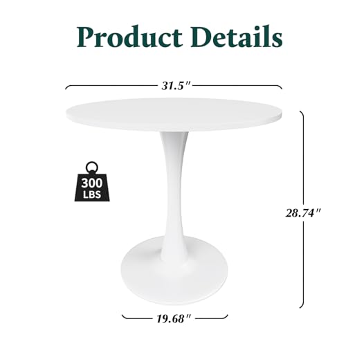 Farini Small Round Dining Table for 2-4 People, 31.5 Inch Wood Tabletop with Metal Base, Compact Kitchen & Breakfast Table for Small Spaces，White - color: White, size: Round