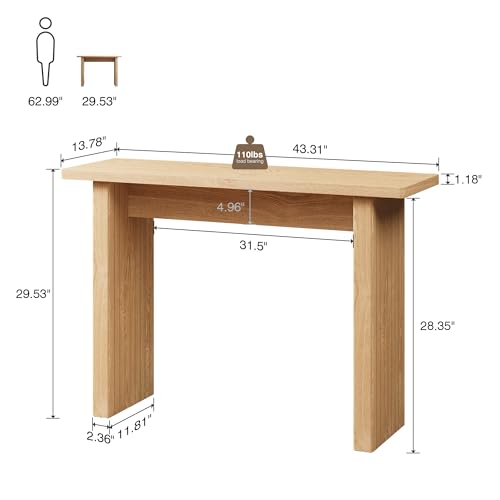 Narrow Console Table, Modern Fluted Skinny Entryway Table, Natural | Fluted Console Table for Behind Couch, Small Thin EntrywayTable, 43.3" Wood Foyer Table for Living Room Hallway Entrance - color: Natural