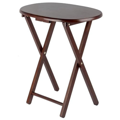 Pemberly Row 5-Piece Solid Wood Snack Table Set, Oval Shape, Cappuccino Finish, Includes Storage Stand, Portable Folding Tables for Living Room or Home Office