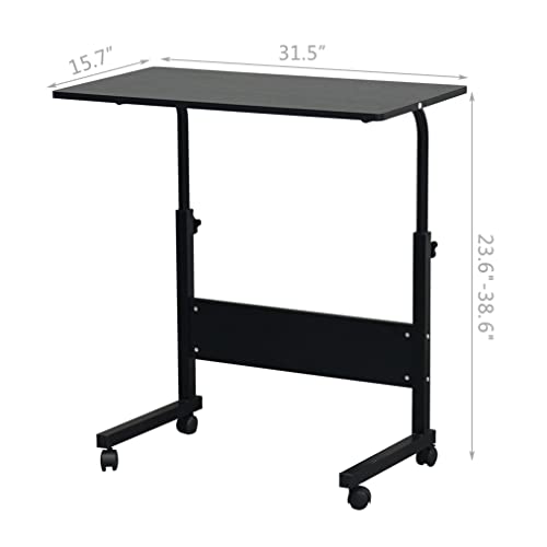 Sofa Side Table C Shaped End Table with Wheels, Rolling Bedside Laptop Table Snack Table TV Tray, Height Adjustable, Wooden Top & Metal Frame (Black) - color: Black, 31.5"