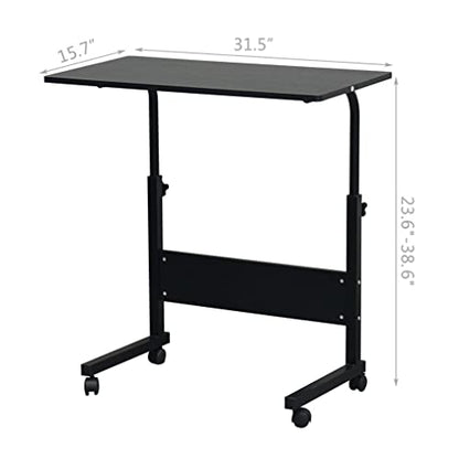Sofa Side Table C Shaped End Table with Wheels, Rolling Bedside Laptop Table Snack Table TV Tray, Height Adjustable, Wooden Top & Metal Frame (Black) - color: Black, 31.5"