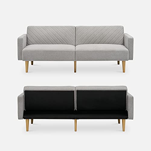 mopio 76.4" Futon Sofa Bed Chevron Styled, Sleeper Couch (Light Gray Fabric) - color: Light Gray Fabric