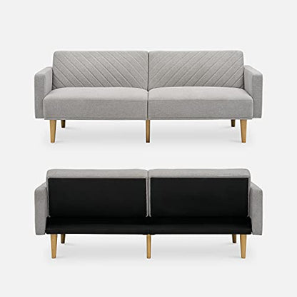 mopio 76.4" Futon Sofa Bed Chevron Styled, Sleeper Couch (Light Gray Fabric) - color: Light Gray Fabric