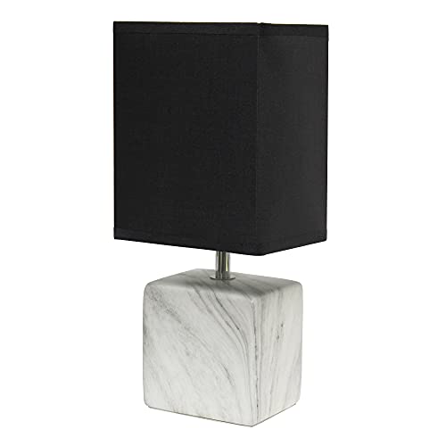 Simple Designs LT2071-WOB Mini Petite White Gray Marbled Ceramic Bedside Table Lamp with Black Shade - color: Marble White/Black Shade