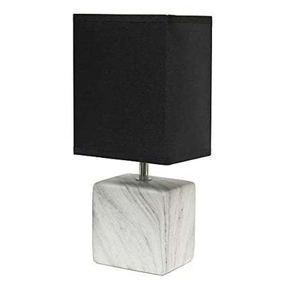Simple Designs LT2071-WOB Mini Petite White Gray Marbled Ceramic Bedside Table Lamp with Black Shade - color: Marble White/Black Shade
