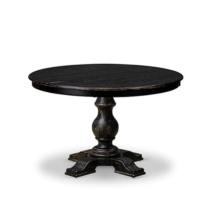 FE5-11-TP - Dining Room Table with Acacia Wood Round Tabletop, Sand Blasted Black Finish - color: Sand Blasted Black, size: 48x48 Inch