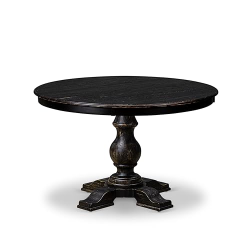 FE5-11-TP - Dining Room Table with Acacia Wood Round Tabletop, Sand Blasted Black Finish - color: Sand Blasted Black, size: 48x48 Inch