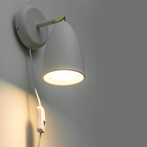 Modern White Plug in or Hardwire Wall Light Sconces, Set of 2 | Adjustable Rotatable Lampshade Simple Wall Mount Lighting Fixture for Bedroom, Living Room, Bedside & Nightstand - color: E-White-2 Pack