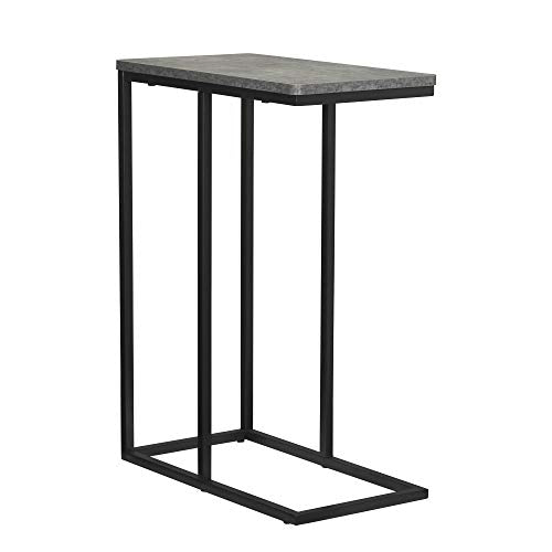 Household Essentials C‑Shaped Side End Table in Rustic Concrete Finish and Black Metal Frame, Slate Finish - color: Slate