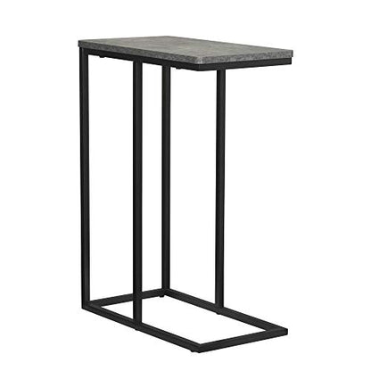 Household Essentials C‑Shaped Side End Table in Rustic Concrete Finish and Black Metal Frame, Slate Finish - color: Slate