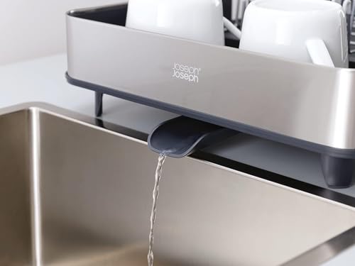 Joseph Joseph Extendable Dish Drying Rack with Dual Parts - Stainless Steel, Non-Scratch, Movable Utensil Drainer & Drainage Spout, Gray - color: Gray, style: 1-tier