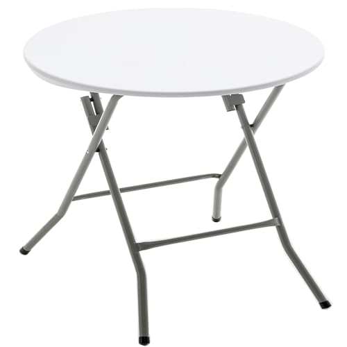 Set of 3, White 24" Round Plastic Folding Table Commercial Portable for Picnic Party Camping Banquet Card Dining Wedding Event Home Kitchen Indoor Outdoor, 30" Height - size: Set of 3