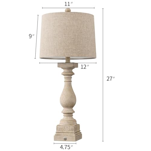 BOBOMOMO 27" Table Lamp with USB C+A Charging Ports Set of 2 Antique Nightstand Lamp for Bedroom Living Room Farmhouse Office Retro Rustic Resin Bedside Desk Lamps Washed White (Blubs not Included) - color: Beige