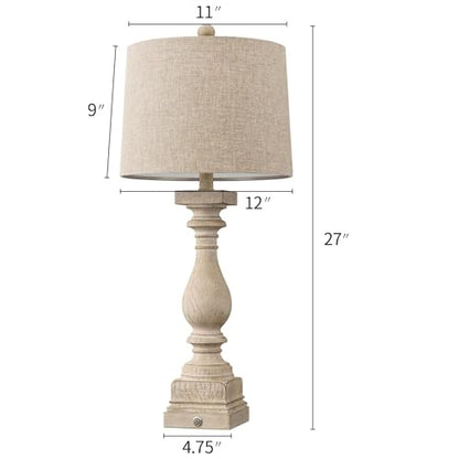 BOBOMOMO 27" Table Lamp with USB C+A Charging Ports Set of 2 Antique Nightstand Lamp for Bedroom Living Room Farmhouse Office Retro Rustic Resin Bedside Desk Lamps Washed White (Blubs not Included) - color: Beige