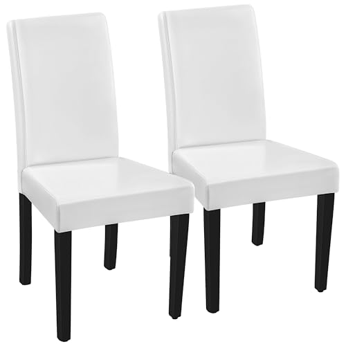 Yaheetech Dining Chairs Set of 2 Upholstered Kitchen Chairs White | Faux Leather High Back Sillas De Comedor, Solid Wood Legs, Adjustable Footpads, Modern Armless Parson Chairs for Dining Room - color: White, size: Set of 2