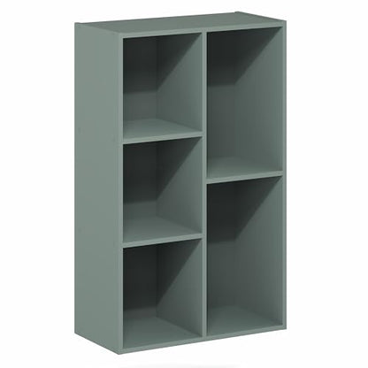 Furinno LUDER Book Shelf, 5-Cube Bookshelf, Reversible Bookcase, 9.4 x 19.5 x 31.5, Easy Assembly, for Living Room, Bedroom, Home Office, Sage Green - color: Sage Green, size: 5-Cube
