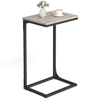 VASAGLE C-Shaped End Table, Side Table for Sofa with Metal Frame | Couch Table, Small TV Tray Table for Living Room, Bedroom, Greige and Black, Barnet Collection ULET353B02 - color: Greige + Black
