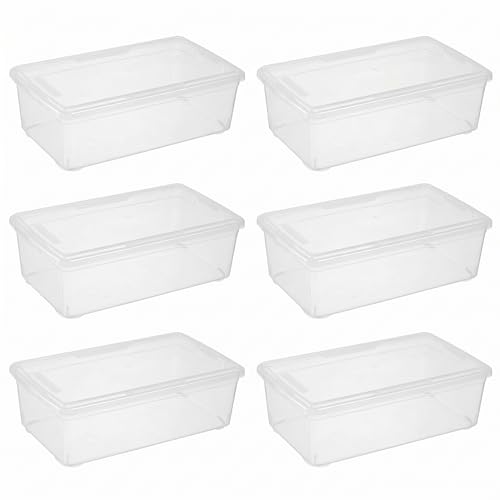 novelinks 6 Pack 6QT Plastic Storage Bins with Lids, Shoe Bins | Shoe Boxes Clear Plastic Stackable, Shoe Containers, Clear Shoe Storage Boxes, Craft Organizers and Storage - size: 6 Qt - 6 Pack