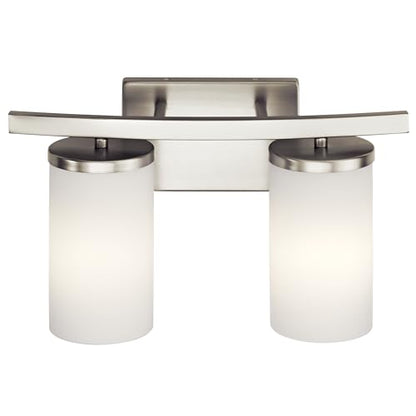 Kichler Crosby 2-Light Bathroom Vanity Light, Brushed Nickel | Satin etched cased opal glass vanity light for modern bathrooms (15" x 8.75" x 15"), 45496NI - color: Brushed Nickel, size: 2 Light, style: Satin Etched Cased Opal Glass