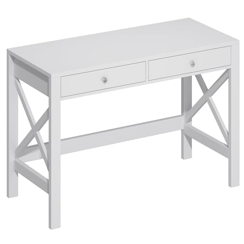 ChooChoo 40 Inches Farmhouse Computer Desk with 2 Drawers | Wooden Writing Desk, Study Desk for Home Office, Makeup Vanity, White - color: White, size: 40inch without Power Outlet