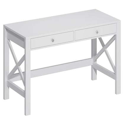 ChooChoo 40 Inches Farmhouse Computer Desk with 2 Drawers | Wooden Writing Desk, Study Desk for Home Office, Makeup Vanity, White - color: White, size: 40inch without Power Outlet