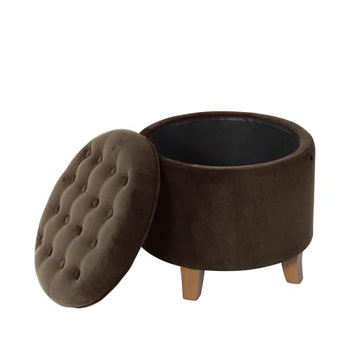 HomePop 19" Velvet Button Tufted Round Storage Ottoman - Brown Velvet - color: Brown Velvet