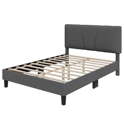 Novilla Full Bed Frame Upholstered Platform Full Size Bed Frame with Adjustable Headboard, Strong Weight Capacity, No Box Spring Needed, Easy Assembly, Grey - color: Grey, size: Full