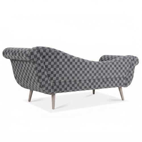 ERYE Upholstered Left Facing Chaise Lounge Chair W/Scroll Arms and Wood Legs, Elegant Chaise Lounge Square Pattern Accent Recliner Lounger Sofa for Living Room Bedroom - color: Smoke Grey Faux Fur/L