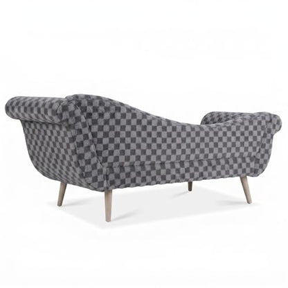 ERYE Upholstered Left Facing Chaise Lounge Chair W/Scroll Arms and Wood Legs, Elegant Chaise Lounge Square Pattern Accent Recliner Lounger Sofa for Living Room Bedroom - color: Smoke Grey Faux Fur/L