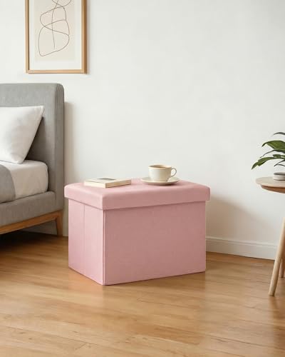 PINPLUS Flat Top Folding Linen Storage Ottoman 16.5", 36L Collapsible Storage Cube with Lid, 250 lbs Load Capacity, Fabric Foot Rest Seat for Living Room, Bedroom, Closet,Pink - color: Pink