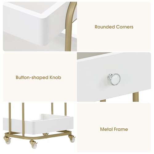 BarberPub Salon Trolley Cart, Gold Accents 3-Tier White&Gold 2086 - color: White&gold