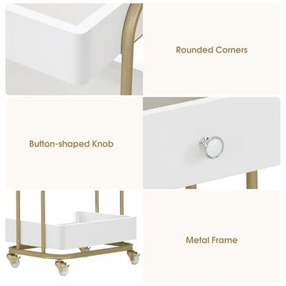 BarberPub Salon Trolley Cart, Gold Accents 3-Tier White&Gold 2086 - color: White&gold