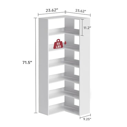Corner Bookshelf, Freestanding L Shaped Display Shelf, 6 Tiers Bookcase with Baffles, Wooden Bookcase with Storage Organizer for Home Office, Living Room, Bedroom (23.6") - size: 23"