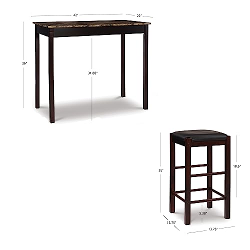 Linon Brown 3-Piece Table Faux Marble Tavern Set, 42" w x 22.25" d x 36" h - color: Brown