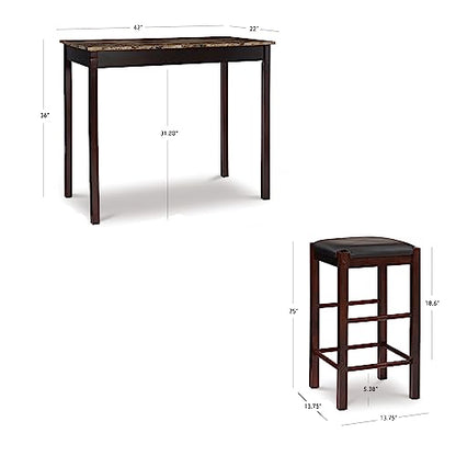 Linon Brown 3-Piece Table Faux Marble Tavern Set, 42" w x 22.25" d x 36" h - color: Brown