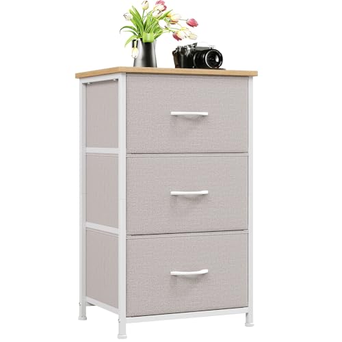 Somdot Small Dresser for Bedroom, 3 Drawer Storage Cabinet, Ash Grey | Tall Nightstand Fabric Dresser with Removable Bins, Steel Frame and Mdf Wood Top , Closet, Nursery, Dorm or Entryway Storage - color: Ash Grey, size: 11.8"D x 16.5"W x 28.1"H (3 Drawer