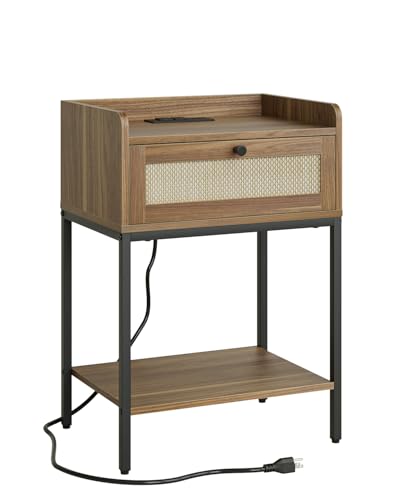 Masupu Nightstand with Charging Station, Modern Bedside Table Night Stand with Storage Drawer and Shelf,Small End Side Table for Bedroom,Living Room,Walnut Brown - color: Outlet-walnut