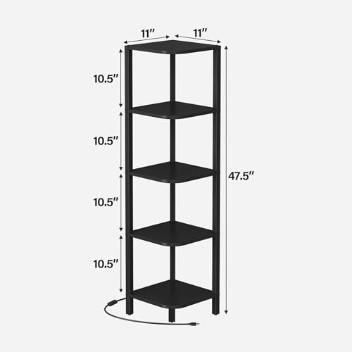 TUTOTAK Corner Shelf with LED Light, 5-Tier Corner Bookshelf | for Small Space, Narrow Display Corner Shelf Stand with Storage Rack, for Living Room, Bedroom, Black BS08BK005L - color: Black, size: 5-Tier Large With LED