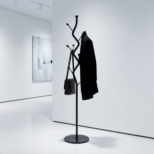 Black Tree Meta Coat Rack with Marble Base Freestanding Hall Tree | Multi-Hook Entryway Organizer for Hallway, Bedroom, Living Room (All Black) - color: All Black