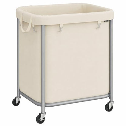 SONGMICS Laundry Basket, Rolling Steel Frame with 2 Locking Wheels, 170 L | Heavy-Duty Laundry Hamper Cart with Removable Bag, Cream White and Metallic Silver, URLS015WD01 - color: Dove Gray + Cream White, size: 140 L (2-Section)