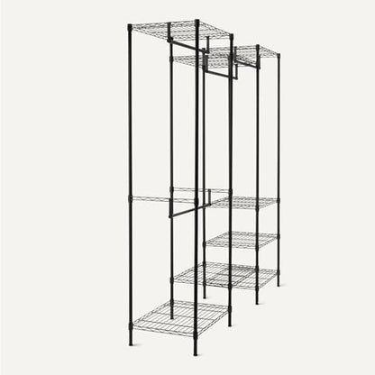 Amazon Basics Closet Organizer, Metal Rack with Shelves and Hanging Rod, 70" W x 18" D x 76" H, Black - size: 70W x18D x 76H inch