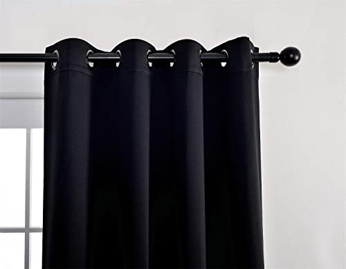 1 Pair Thermal Insulated Grommet 52-Inch-by-84-Inch Blackout Window Curtain Panels with 2 Tie Backs, Black - color: Black, size: 52"W x 84"L (Pack of 2)