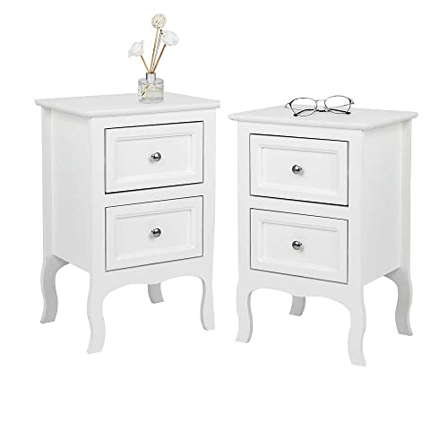 Bonnlo White Nightstand Set of 2, Nightstands with 2 Drawers, Bed Side Table/Night Stand, Small Nightstand for Bedroom, Small Spaces, College Dorm, Kids’ Room, Living Room, Wood, 16W x 12D x 24H - color: White