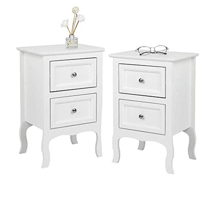 Bonnlo White Nightstand Set of 2, Nightstands with 2 Drawers, Bed Side Table/Night Stand, Small Nightstand for Bedroom, Small Spaces, College Dorm, Kids’ Room, Living Room, Wood, 16W x 12D x 24H - color: White