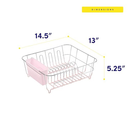 Dish Drying Rack & Cutlery Holder 2 Piece Set - Compact Sink-Fitting Dish Drainer with Rubberized Undercoating, Space-Saving Kitchen Organizer for Plates, Cups, Bowls & Utensils in Sink, Pale Pink - color: Pale Pink