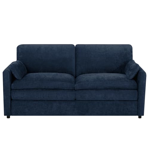 69" Chenille Modern Couch with Cozy & Soft Backrests, Blue | 2 Seats Sofa with 2 Extra Pillows, Comfy Upholstered Sofa with Thicker Cushions for Living Room, Office - color: Blue, size: Loveseat