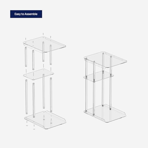 HMYHUM Clear Acrylic Side Table, C Shaped End Table for Sofa, Small Snack Tables for Living Room, Bedroom, Bathroom, 3 Tiers