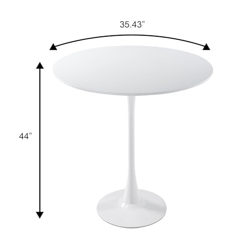 LeisureMod Bristol Collection 35" Round Bar Height Table, Modern MDF Top Pub with White Pedestal Base, Bistro Cocktail Table for Kitchen, Dining Room, Cafe, Restaurant & Home Bar, White - color: White, size: 35" Wide