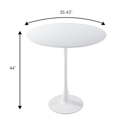 LeisureMod Bristol Collection 35" Round Bar Height Table, Modern MDF Top Pub with White Pedestal Base, Bistro Cocktail Table for Kitchen, Dining Room, Cafe, Restaurant & Home Bar, White - color: White, size: 35" Wide