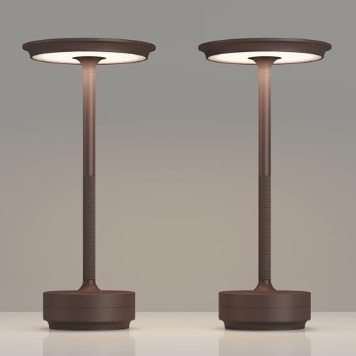 TBBGA 2 Pack Rechargeable Table Lamps Cordless, 5000mAh Outdoor Table Light | 3 Color Stepless Dimming Portable LED Table Lamp with Memory Function, for Home/Dinner/Patio/Restaurant.(Rust) - color: Rust-2